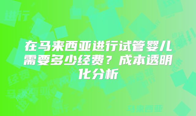 在马来西亚进行试管婴儿需要多少经费?成本透明化分析