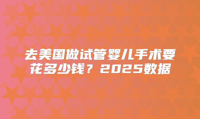 去美国做试管婴儿手术要花多少钱？2025数据