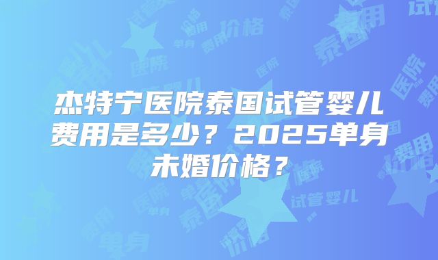 杰特宁医院泰国试管婴儿费用是多少？2025单身未婚价格？
