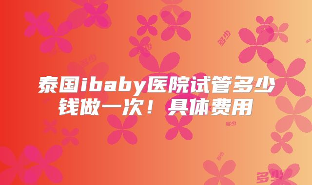 泰国ibaby医院试管多少钱做一次！具体费用