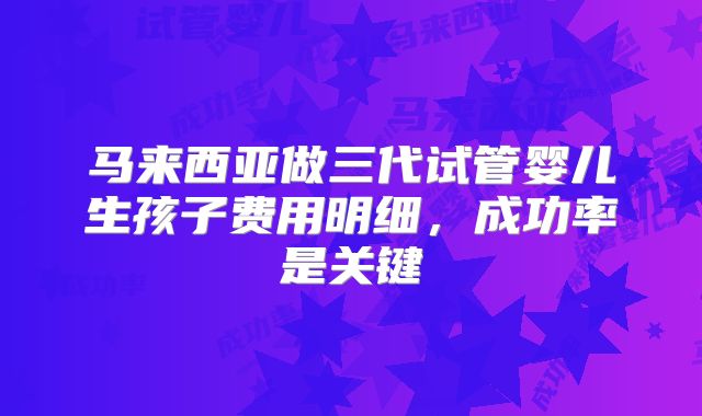 马来西亚做三代试管婴儿生孩子费用明细，成功率是关键
