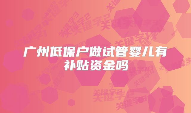 广州低保户做试管婴儿有补贴资金吗