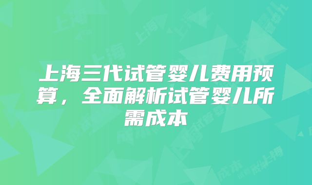 上海三代试管婴儿费用预算，全面解析试管婴儿所需成本