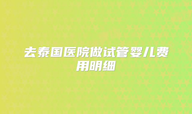 去泰国医院做试管婴儿费用明细
