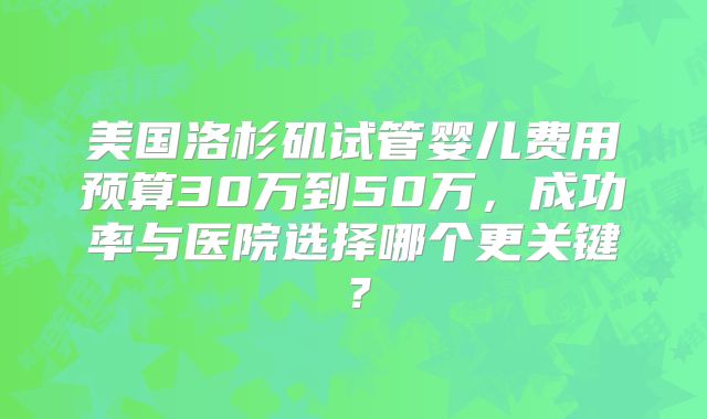 美国洛杉矶试管婴儿费用预算30万到50万，成功率与医院选择哪个更关键？