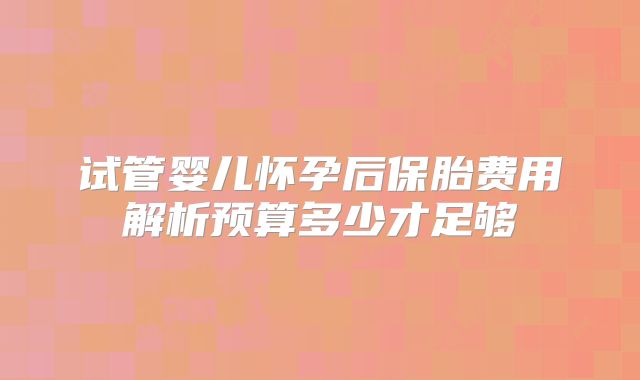 试管婴儿怀孕后保胎费用解析预算多少才足够