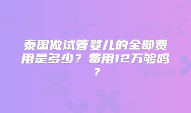 泰国做试管婴儿的全部费用是多少?费用12万够吗?