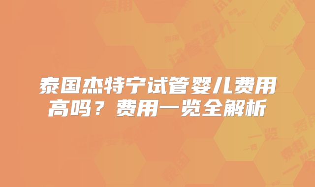 泰国杰特宁试管婴儿费用高吗?费用一览全解析