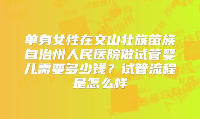 单身女性在文山壮族苗族自治州人民医院做试管婴儿需要多少钱？试管流程是怎么样