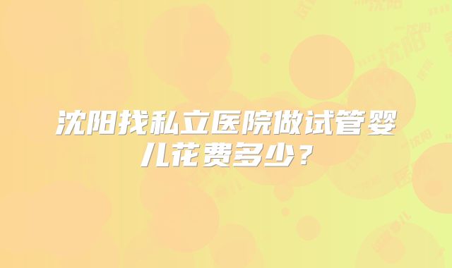沈阳找私立医院做试管婴儿花费多少？