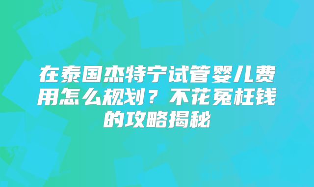 在泰国杰特宁试管婴儿费用怎么规划？不花冤枉钱的攻略揭秘