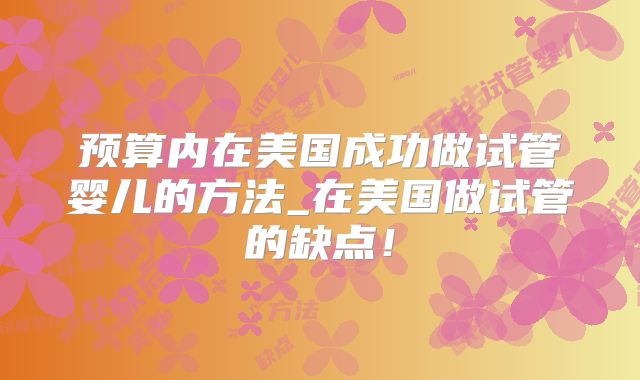 预算内在美国成功做试管婴儿的方法_在美国做试管的缺点！