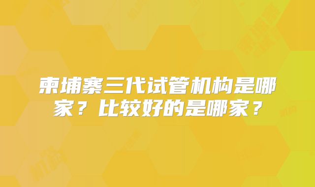 柬埔寨三代试管机构是哪家？比较好的是哪家？