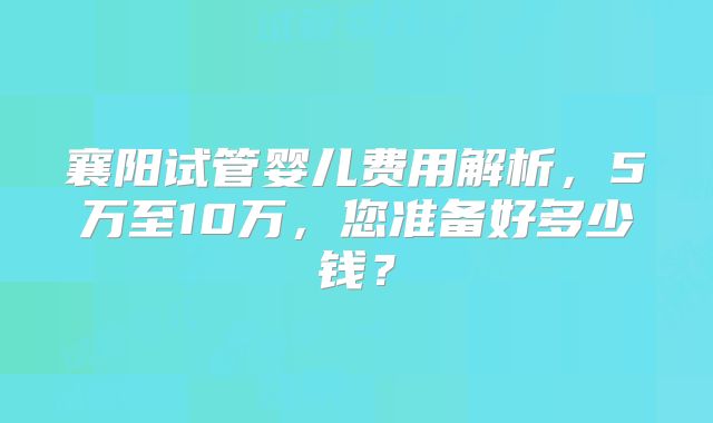 襄阳试管婴儿费用解析，5万至10万，您准备好多少钱？