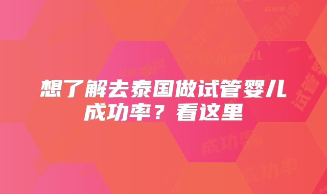 想了解去泰国做试管婴儿成功率？看这里