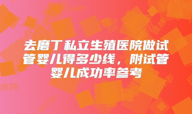 去磨丁私立生殖医院做试管婴儿得多少线，附试管婴儿成功率参考