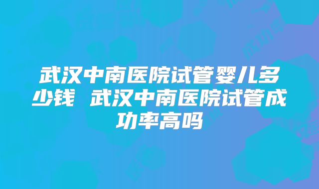 武汉中南医院试管婴儿多少钱 武汉中南医院试管成功率高吗