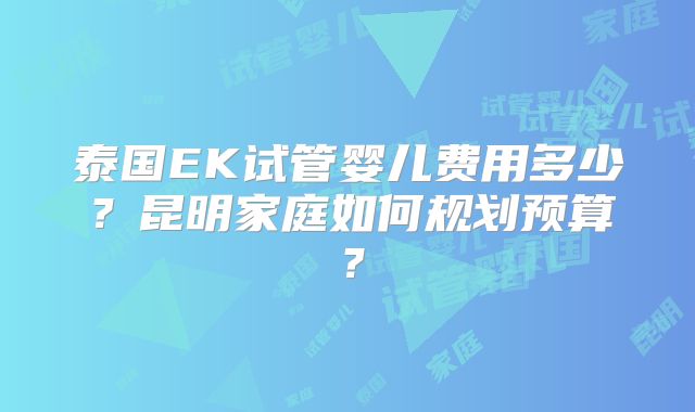 泰国EK试管婴儿费用多少？昆明家庭如何规划预算？