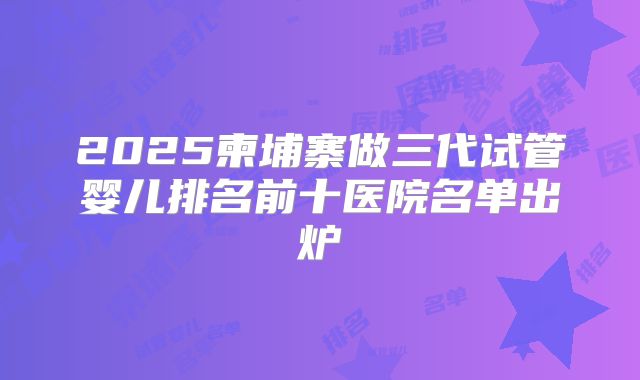 2025柬埔寨做三代试管婴儿排名前十医院名单出炉