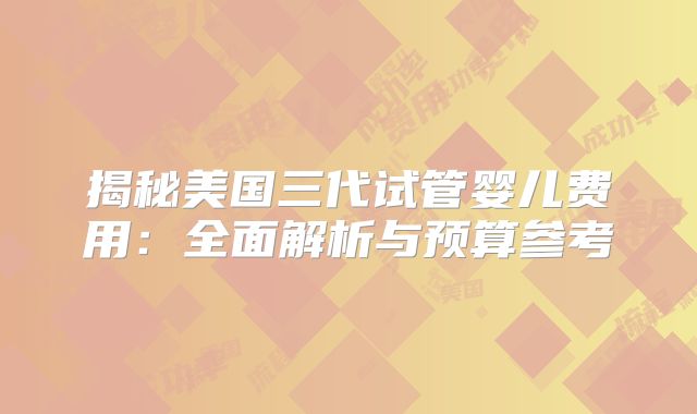 揭秘美国三代试管婴儿费用：全面解析与预算参考