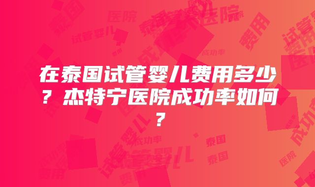 在泰国试管婴儿费用多少？杰特宁医院成功率如何？