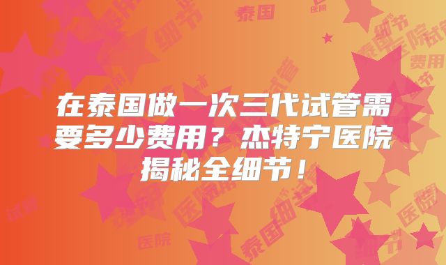 在泰国做一次三代试管需要多少费用？杰特宁医院揭秘全细节！