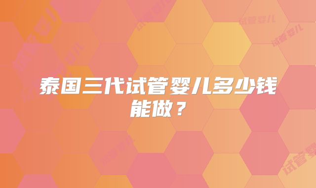 泰国三代试管婴儿多少钱能做？