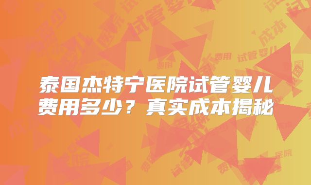 泰国杰特宁医院试管婴儿费用多少？真实成本揭秘