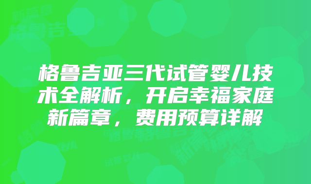 格鲁吉亚三代试管婴儿技术全解析，开启幸福家庭新篇章，费用预算详解