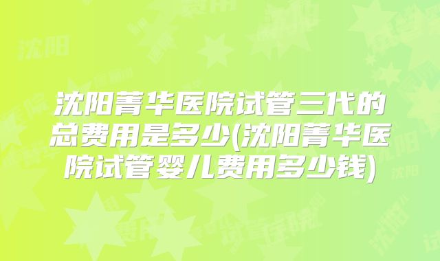 沈阳菁华医院试管三代的总费用是多少(沈阳菁华医院试管婴儿费用多少钱)