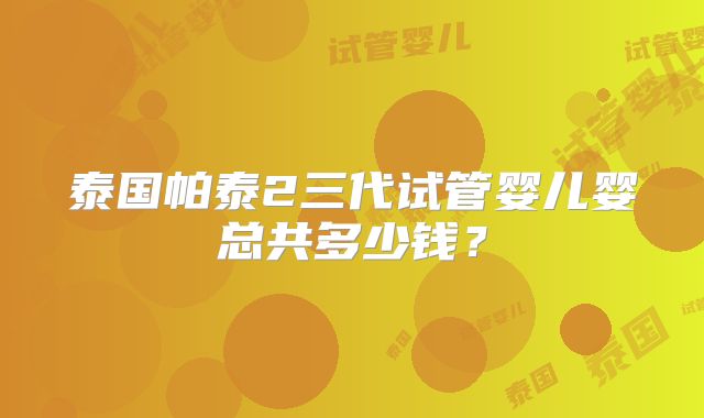 泰国帕泰2三代试管婴儿婴总共多少钱？