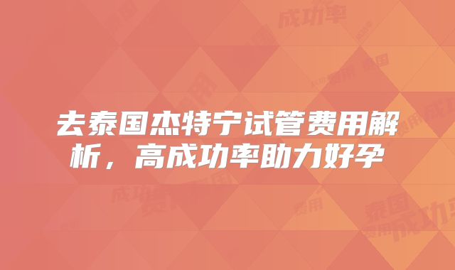 去泰国杰特宁试管费用解析，高成功率助力好孕