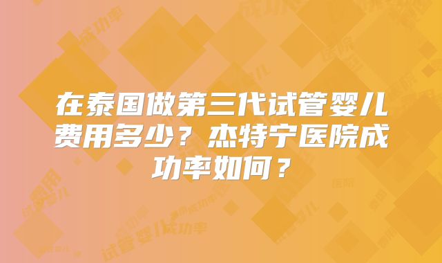 在泰国做第三代试管婴儿费用多少？杰特宁医院成功率如何？
