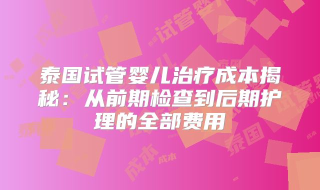 泰国试管婴儿治疗成本揭秘：从前期检查到后期护理的全部费用