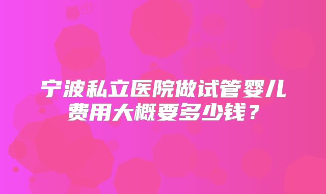宁波私立医院做试管婴儿费用大概要多少钱？