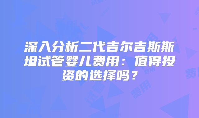 深入分析二代吉尔吉斯斯坦试管婴儿费用：值得投资的选择吗？