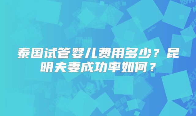 泰国试管婴儿费用多少?昆明夫妻成功率如何?