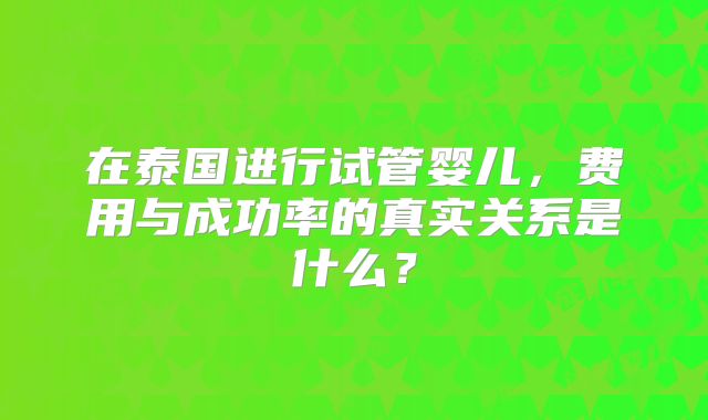 在泰国进行试管婴儿，费用与成功率的真实关系是什么？