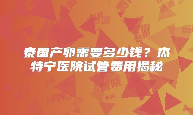 泰国产卵需要多少钱?杰特宁医院试管费用揭秘