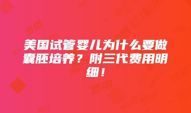 美国试管婴儿为什么要做囊胚培养？附三代费用明细！