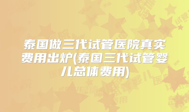 泰国做三代试管医院真实费用出炉(泰国三代试管婴儿总体费用)