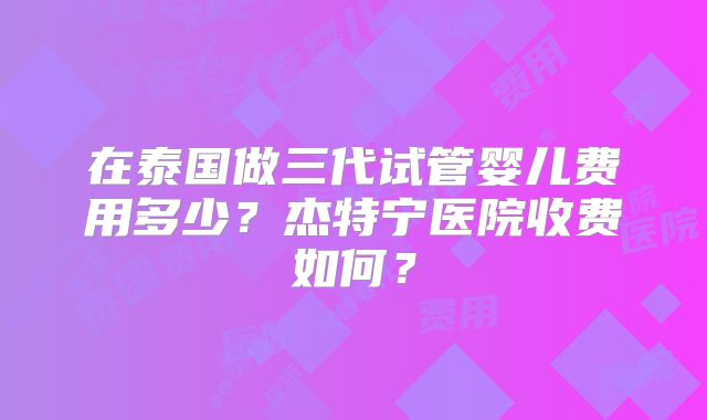 在泰国做三代试管婴儿费用多少？杰特宁医院收费如何？
