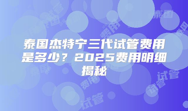 泰国杰特宁三代试管费用是多少？2025费用明细揭秘