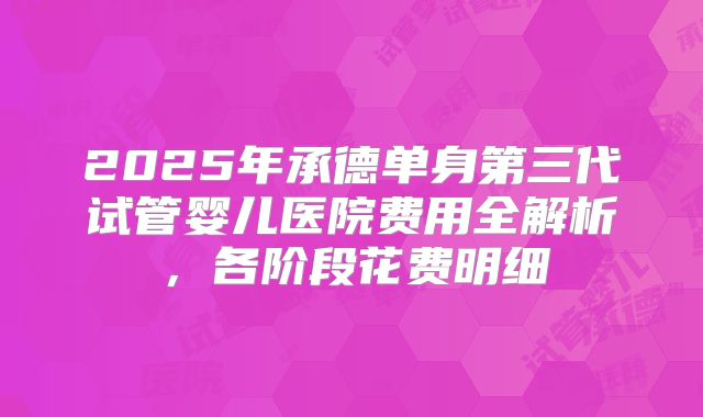 2025年承德单身第三代试管婴儿医院费用全解析，各阶段花费明细