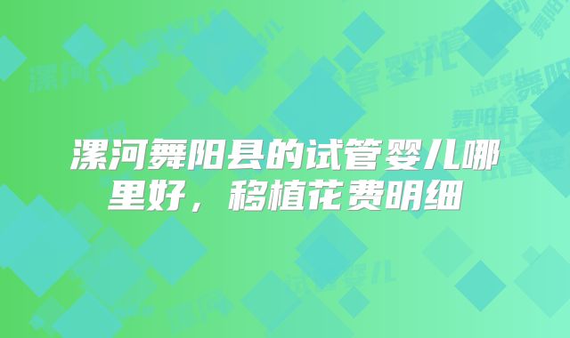 漯河舞阳县的试管婴儿哪里好，移植花费明细