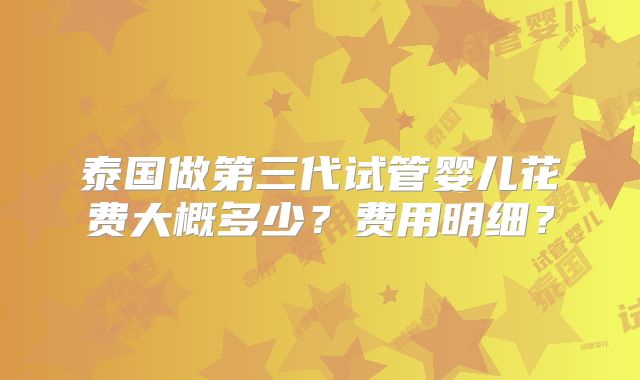 泰国做第三代试管婴儿花费大概多少？费用明细？