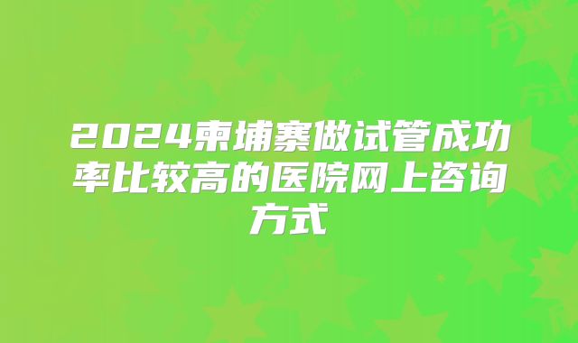 2024柬埔寨做试管成功率比较高的医院网上咨询方式
