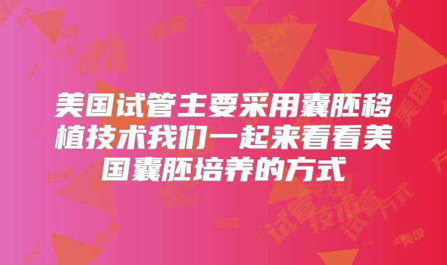 美国试管主要采用囊胚移植技术我们一起来看看美国囊胚培养的方式
