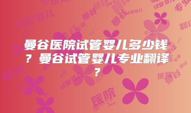 曼谷医院试管婴儿多少钱？曼谷试管婴儿专业翻译？