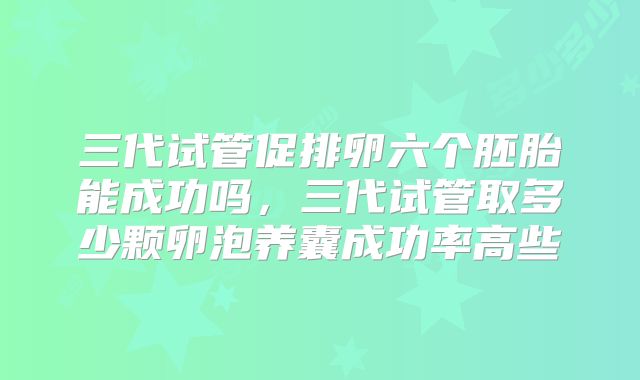 三代试管促排卵六个胚胎能成功吗，三代试管取多少颗卵泡养囊成功率高些